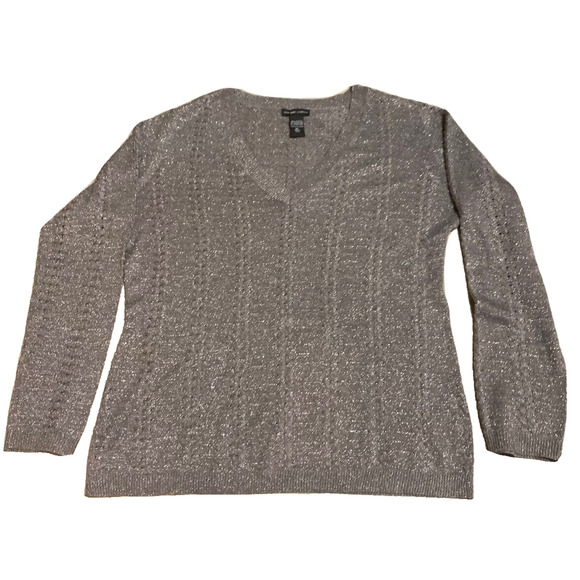 New York & Company Sweaters - New York & Company Womens Knit Sweater Size XL Gray Glitter Pullover Preppy